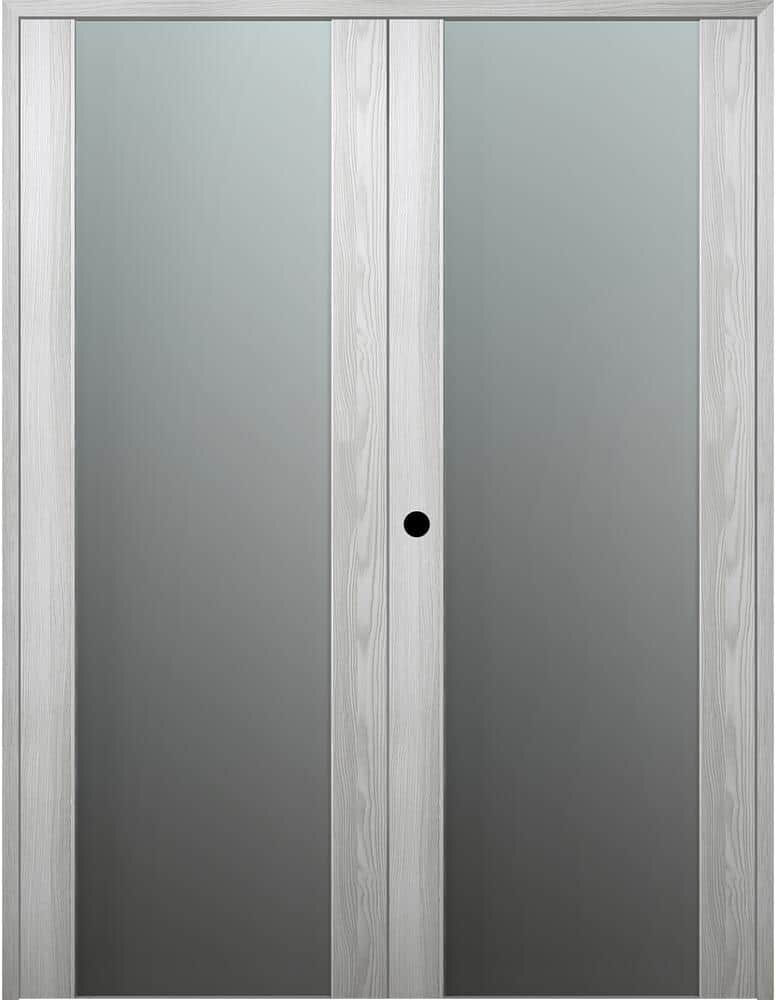 Belldinni Vona 202 48 in. x 96 in. Right Hand Active Full Lite Frosted Glass Ribeira Ash Wood Composite Double Prehung French Door