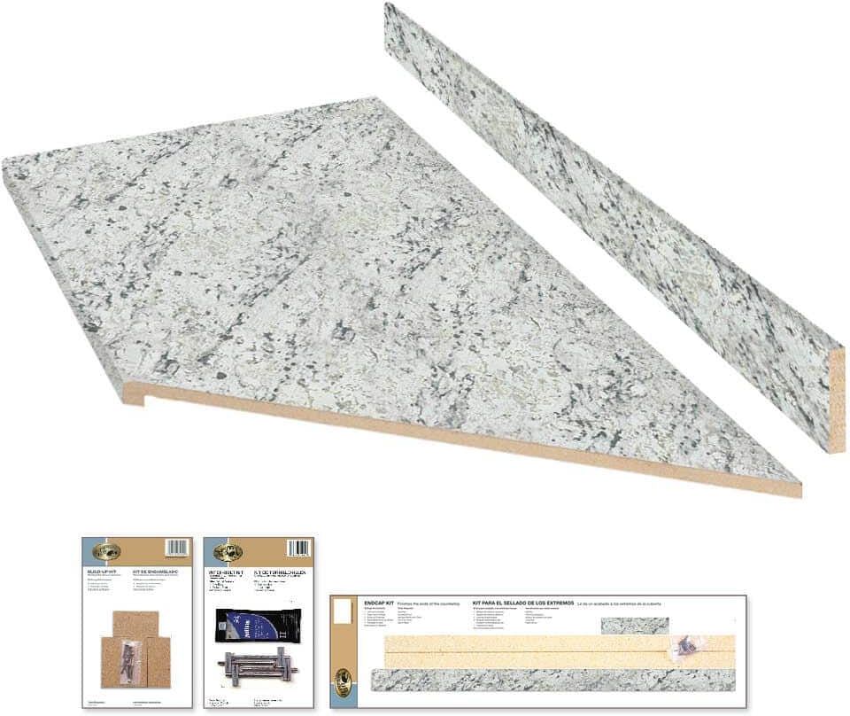 Hampton Bay 8 ft. Right Miter Laminate Countertop Kit Included in Textured White Ice Granite with Eased Edge and Backsplash