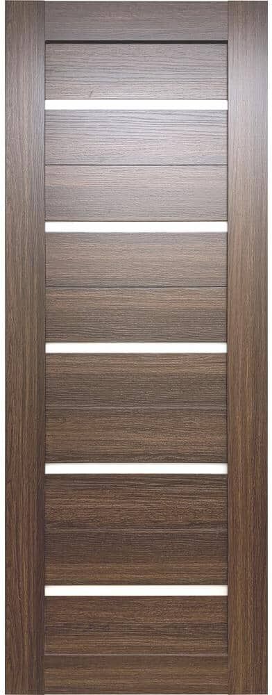 Valusso design doors 28 in. x 80 in. Tampa Whiskey Oak Prefinished Opal PC Glass 5-Lite Solid Core Wood Interior Door Slab No Bore