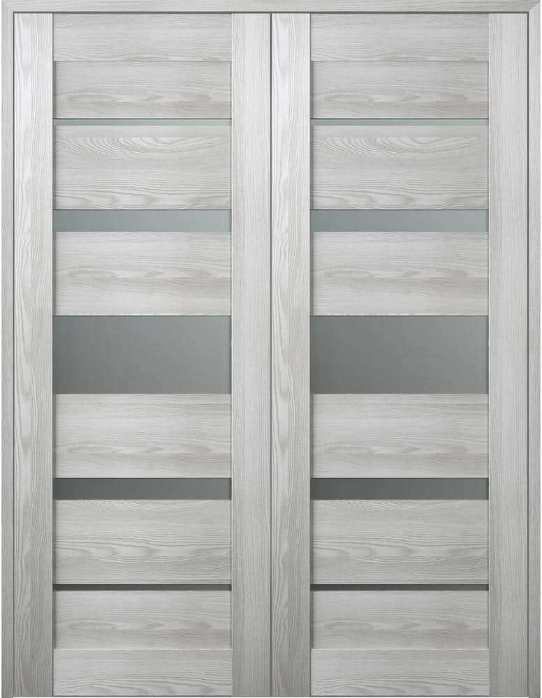 Belldinni Vona 07-03 36 in. x 84 in. Both Active 5-Lite Frosted Glass Ribeira Ash Wood Composite Double Prehung French Door