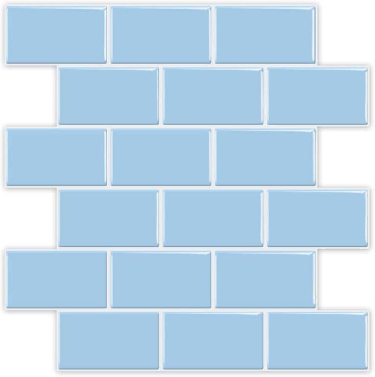 Art3d 12 in. x 12 in. Blue Subway Tile Vinyl Peel and Stick Tile Backsplash for Kitchen, Bathroom (9 sq. ft./pack)