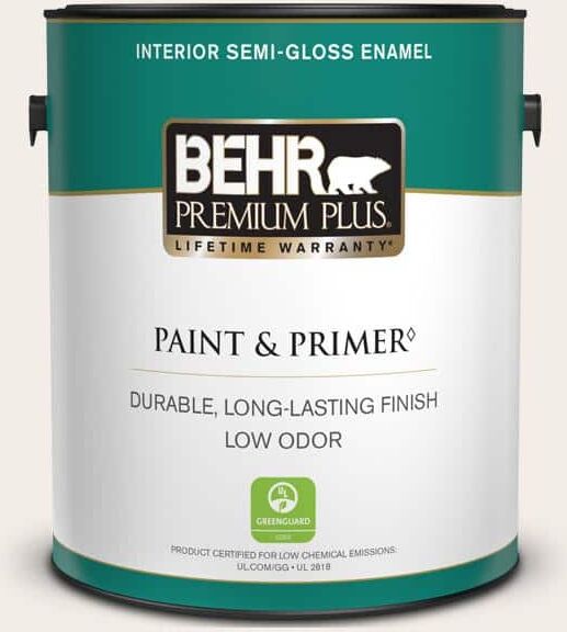 BEHR PREMIUM PLUS 1 gal. #RD-W10 New House White Semi-Gloss Enamel Low Odor Interior Paint & Primer