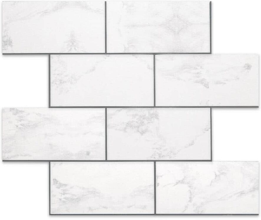 Yipscazo 12 in. x 12 in. PVC Marble White Peel and Stick Backsplash Subway Tiles for Kitchen (10-Sheets/10 sq. ft.)