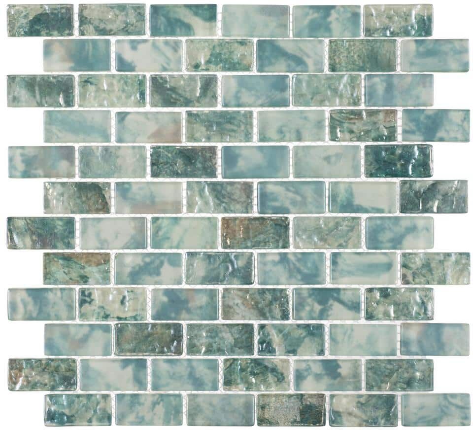 ANDOVA Zalo Celest Light Blue/Blue-Green 12 in. x 12 in. Textured Glass Brick Joint Mosaic Tile (5 sq. ft./Case)