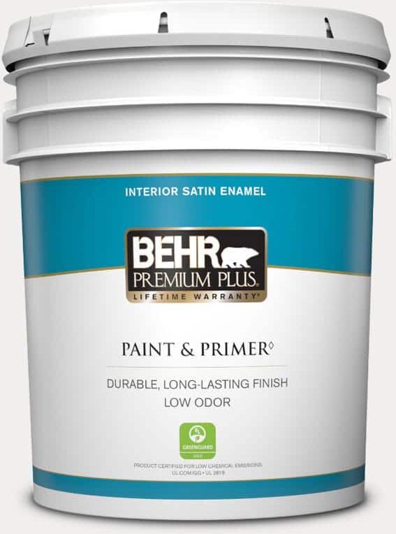 BEHR PREMIUM PLUS 5 gal. #W-D-610 White Glove Satin Enamel Low Odor Interior Paint & Primer