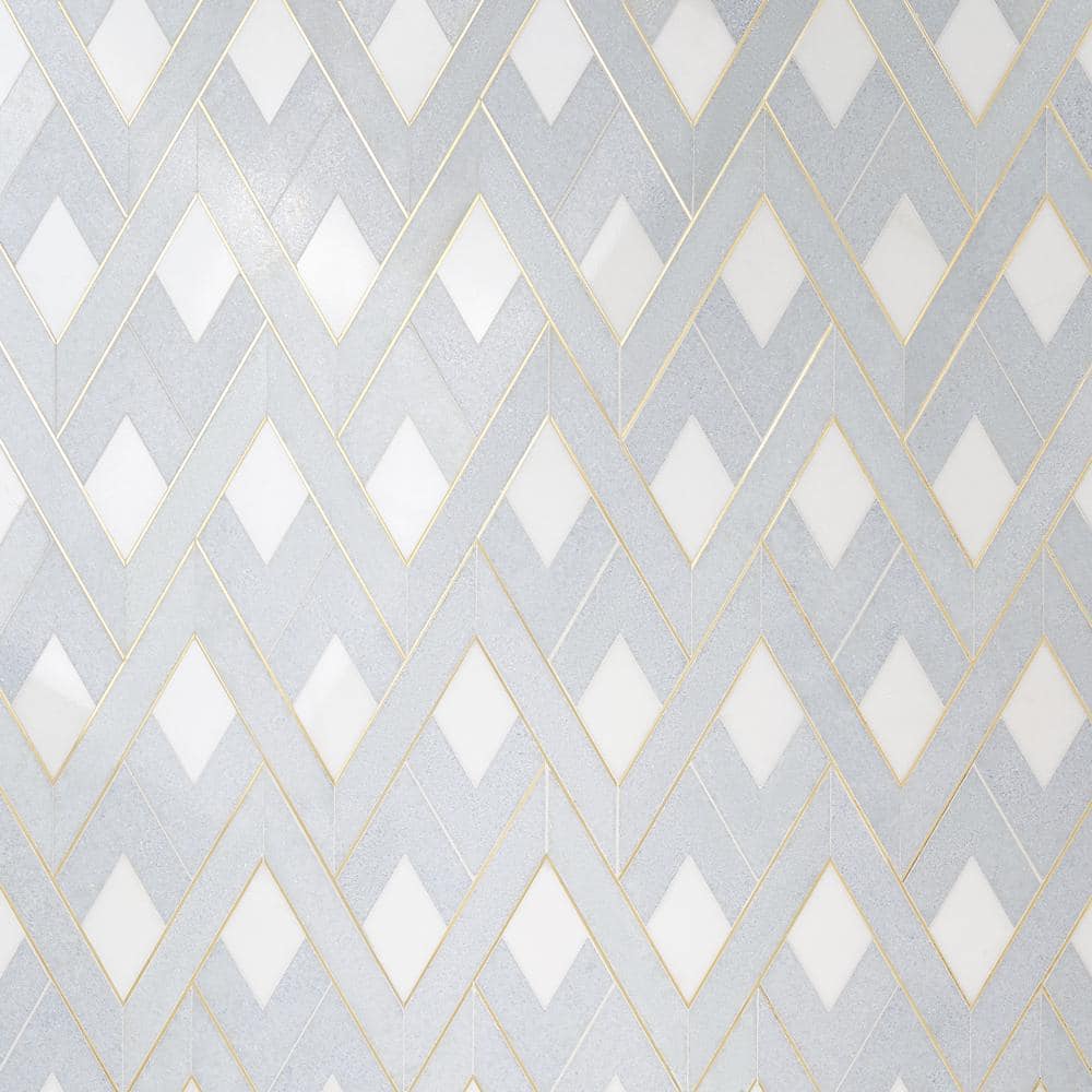 Ivy Hill Tile Kappa Celeste Blue 12.12 in. x 15.59 in. Polished Marble and Brass Mosaic Wall Tile (1.31 sq. ft. /Each)