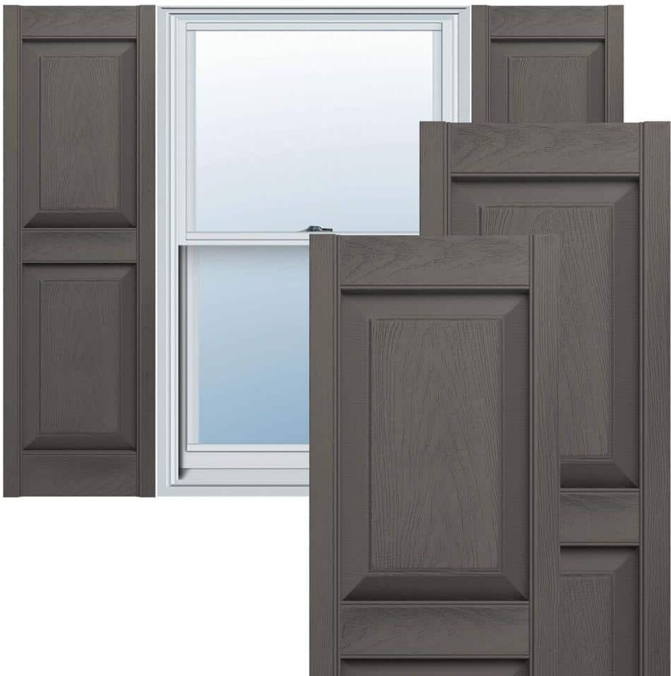 Ekena Millwork 12 in. x 77 in. Lifetime Vinyl Custom 2 Equal Raised Panel Shutters Pair Tuxedo Grey