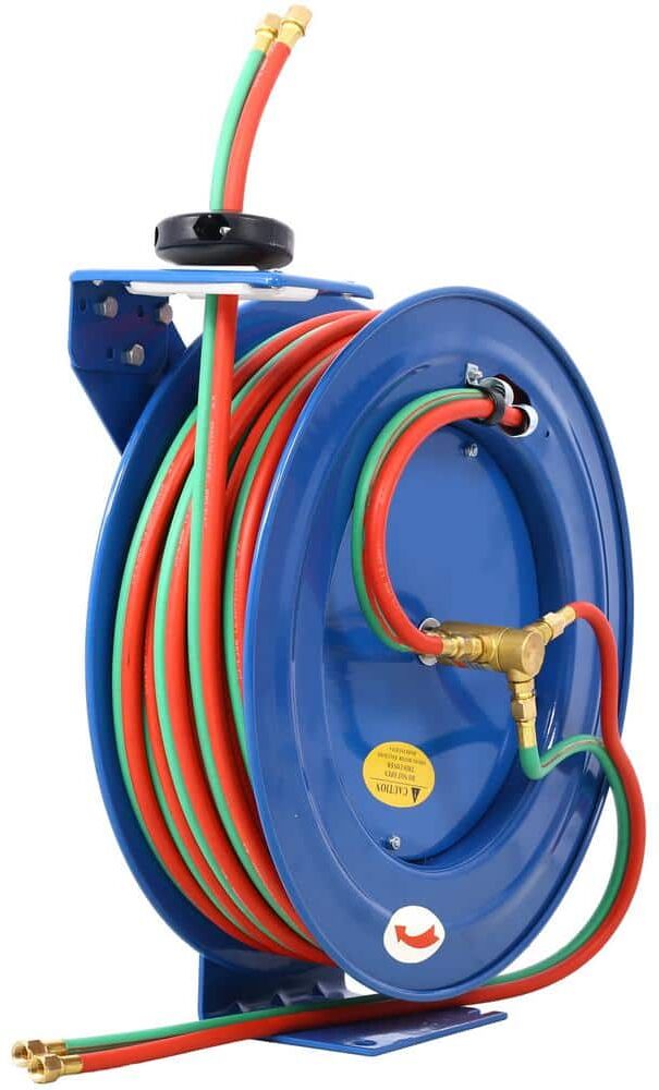 Amucolo Welding Hose Reel Retractable 1/4 in. x 100 ft. Rubber Hoses STD Duty Max 200 psi Heavy-Duty Industrial Single Arm