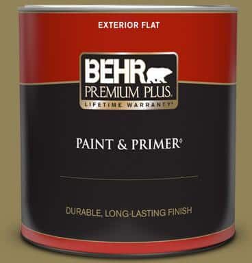 BEHR PREMIUM PLUS 1 qt. #S330-6 Dash of Oregano Flat Exterior Paint & Primer