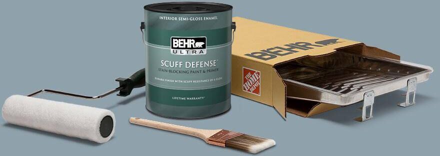 BEHR 1 gal. #N480-4 French Colony Extra Durable Semi-Gloss Enamel Interior Paint & 5-Piece Wooster Set All-in-One Project Kit