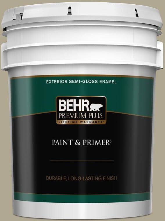 BEHR PREMIUM PLUS 5 gal. #BXC-22 Field Khaki Semi-Gloss Enamel Exterior Paint & Primer