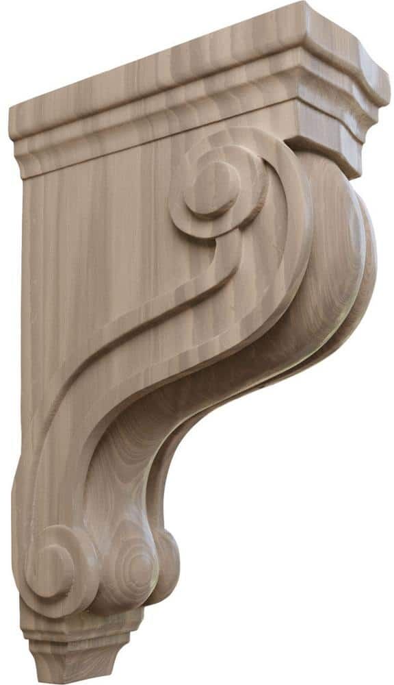 Ekena Millwork 3-7/8 in. x 8 in. x 13 in. Unfinished Wood Walnut Boston Traditional Scroll Corbel