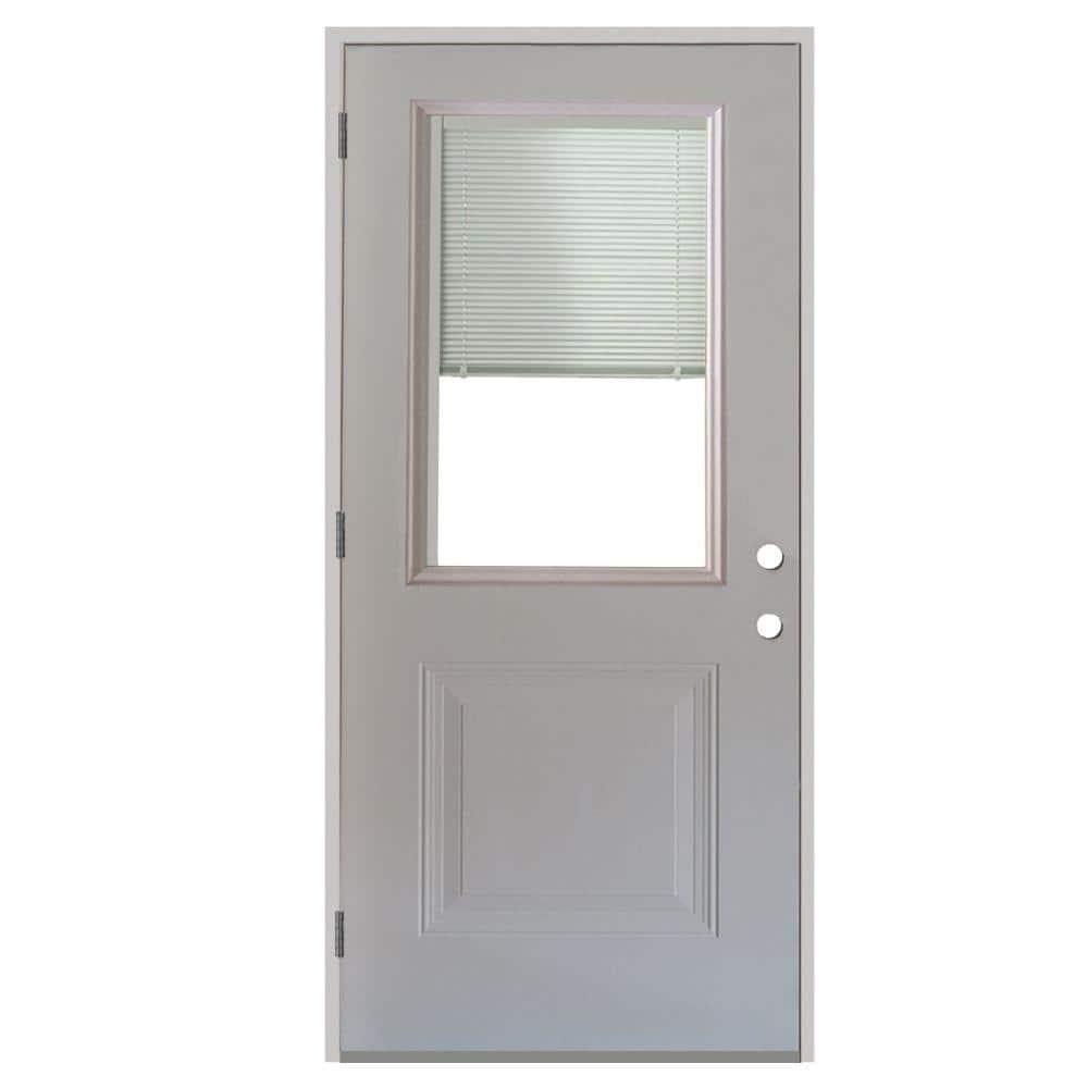 Steves & Sons 36 in. x 80 in. Element Series 1-Panel 1/2 Lite Mini-Blind White Primed Steel Prehung Front Door