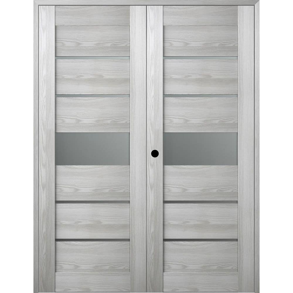 Belldinni Vona- 07-06 36 in. x 80 in. Right Hand Active 5-Lite Frosted Glass Ribeira Ash Wood Composite Double Prehung French Door