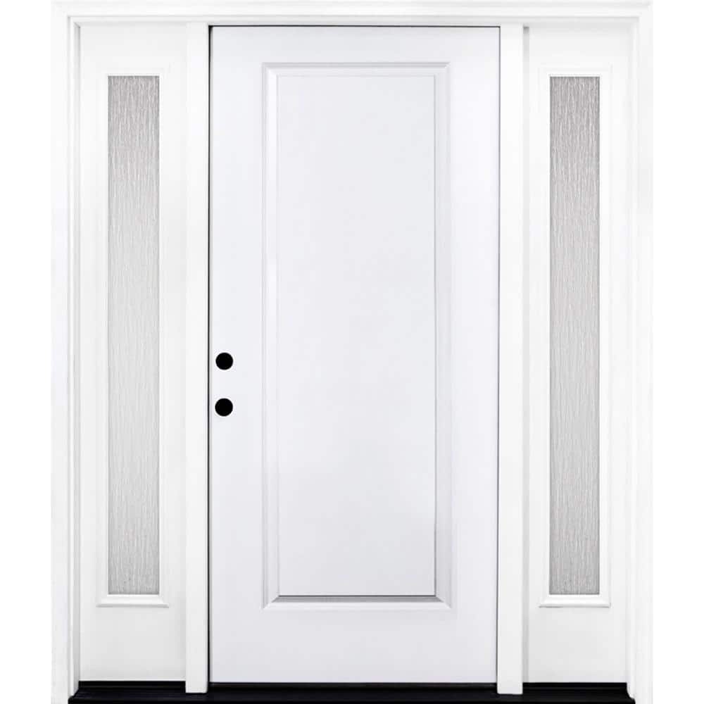 Steves & Sons 64 in. x 80 in. Element Series 1-Panel RHIS Primed White Steel Prehung Front Door w/ Double 12 in. Rain Glass Sidelites, White Primed