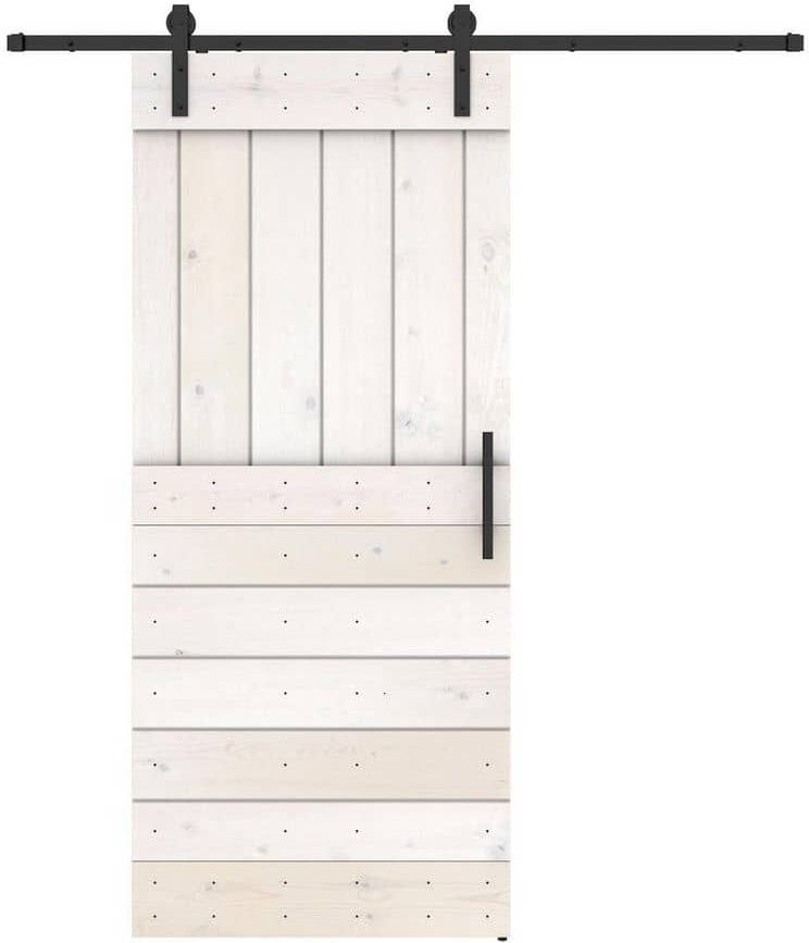 Dessliy Base Lite 36 in. x 84 in. White Finished Pine Wood Sliding Barn Door with Hardware Kit (DIY)