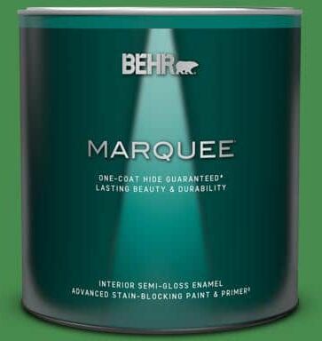 BEHR MARQUEE 1 qt. #MQ4-48 Planet Green One-Coat Hide Semi-Gloss Enamel Interior Paint & Primer