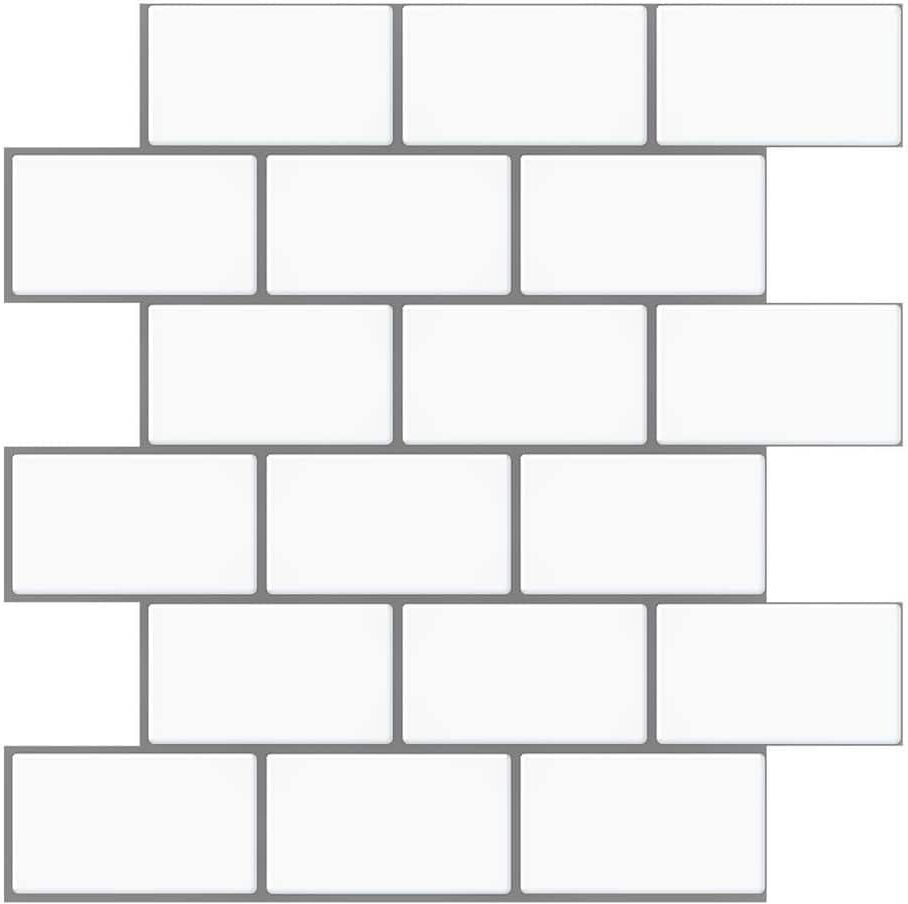 Tic Tac Tiles Thicker Subway Mono White 12 in. x 12 in. PVC Peel and Stick Tile (8.5 sq. ft./10)