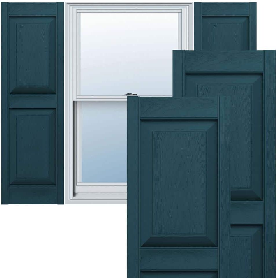 Ekena Millwork 12 in. x 65 in. Lifetime Vinyl Custom 2 Equal Raised Panel Shutters Pair Midnight Blue