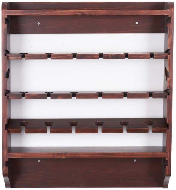 18 Bottle Wall Mounted Solid Wood Wine Rack for Living Room, Kitchen, Walnut