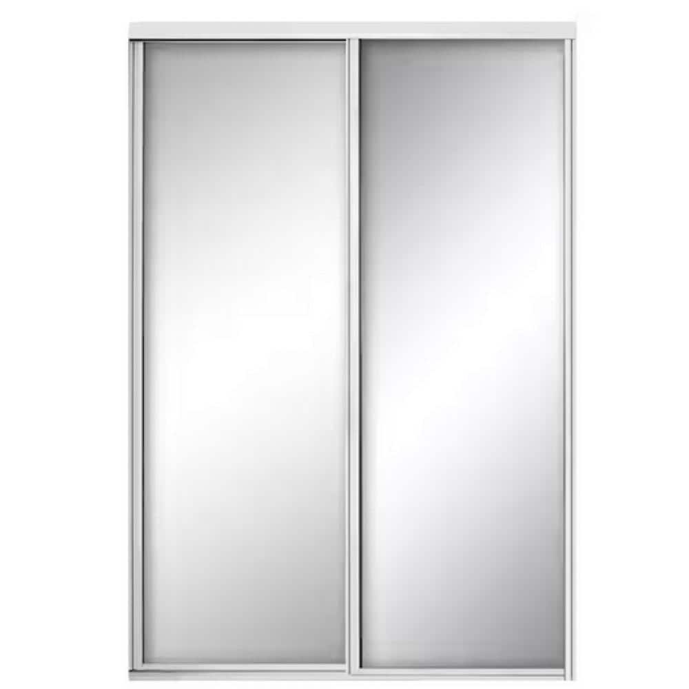 Contractors Wardrobe 72 in. x 81 in. Crestview White Aluminum Frame Mirrored Interior Closet Sliding Door with Soft Close