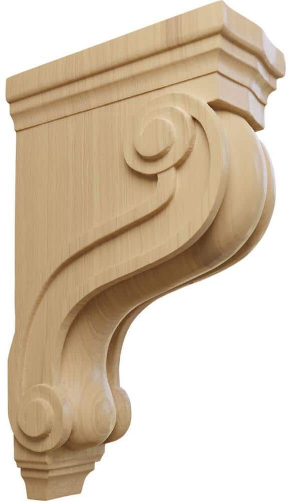 Ekena Millwork 3-7/8 in. x 8 in. x 13 in. Cherry Boston Traditional Scroll Corbel