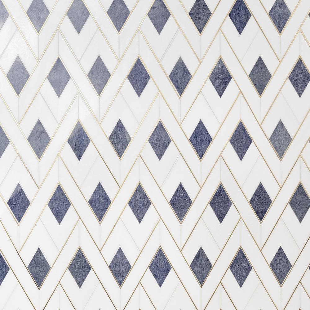 Ivy Hill Tile Kappa Azul Blue 12.12 in. x 15.59 in. Polished Marble and Brass Mosaic Wall Tile (1.31 Sq. Ft./Each)