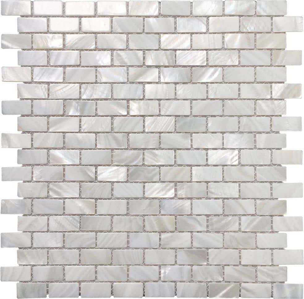 Art3d 11.7 in. x 11.5 in. Mother of Pearl Backsplash Mosaic Subway Tile in Natural White (10-Pack)