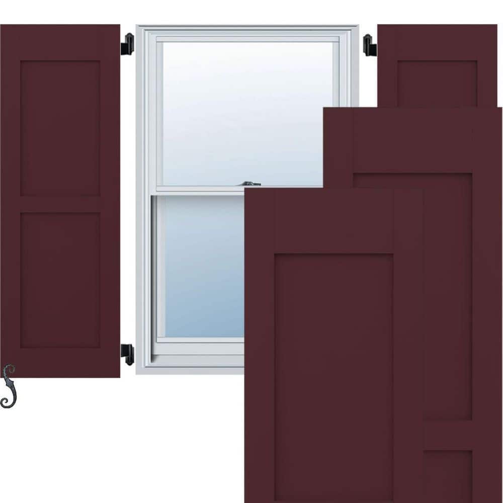 Ekena Millwork Americraft 12 in. W x 66 in. H 2-Equal Flat Panel Exterior Real Wood Shutters Per Pair in Wine Red