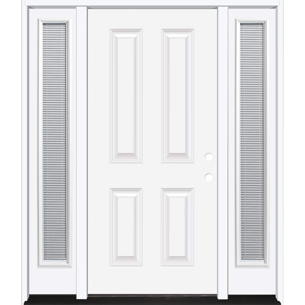 Steves & Sons 64 in. x 80 in. Element Series 4-Panel Primed White Left-Hand Steel Prehung Front Door with 12 in. Mini Blind Sidelites, White Primed