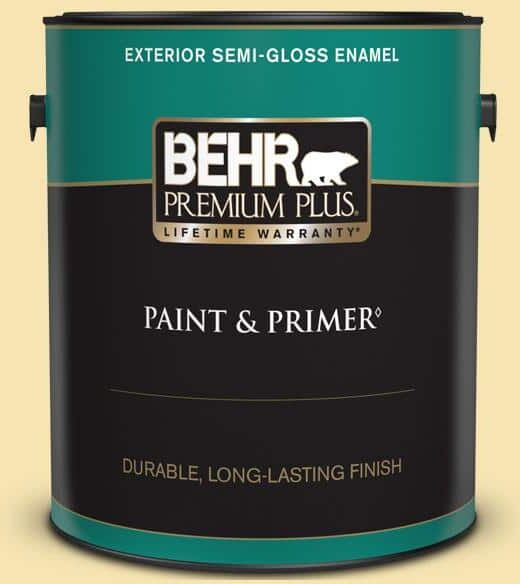 BEHR PREMIUM PLUS 1 gal. #370C-3 Sweet Corn Semi-Gloss Enamel Exterior Paint & Primer