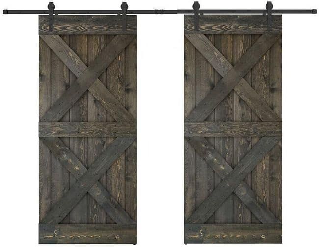 Dessliy Double X Series 84 in. x 84 in. Fully Set Up Ebony Finished Pine Wood Sliding Barn Door with Hardware Kit