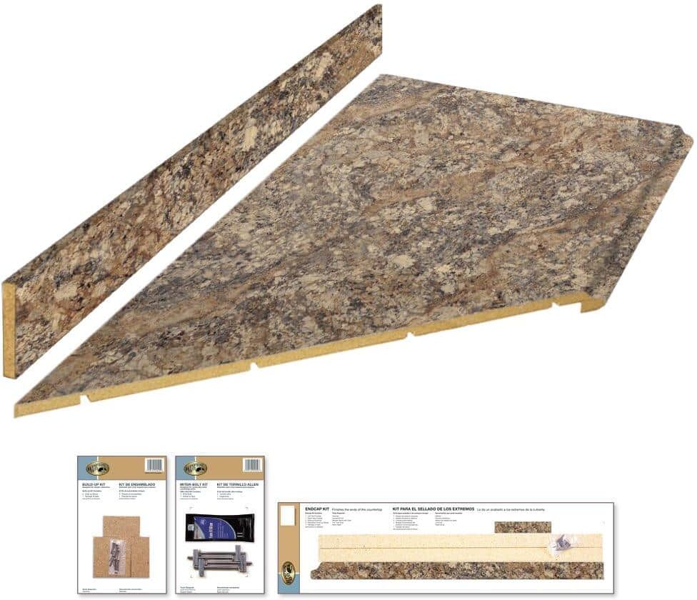 Hampton Bay 8 ft. Left Miter Laminate Countertop Kit Included in Winter Carnival Granite with Full Wrap Ogee Edge