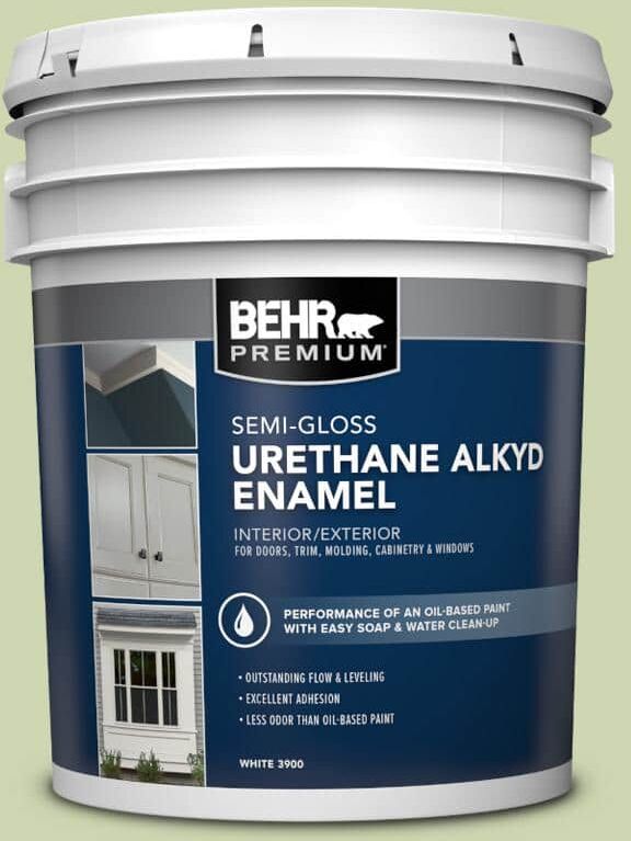 BEHR PREMIUM 5 gal. #M360-3 Avocado Whip Urethane Alkyd Semi-Gloss Enamel Interior/Exterior Paint