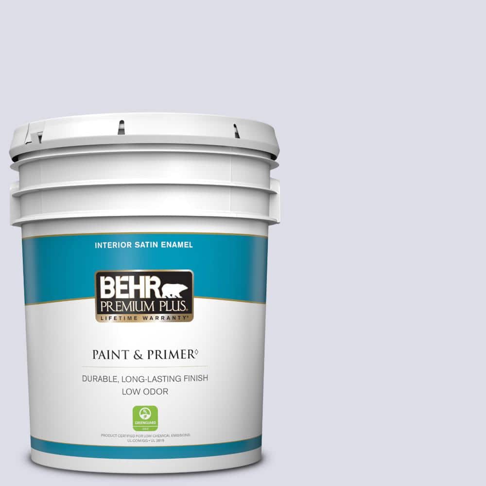 BEHR PREMIUM PLUS 5 gal. #640C-1 Hosta Flower Satin Enamel Low Odor Interior Paint & Primer