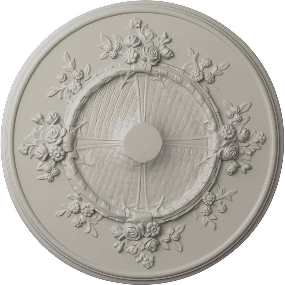 Ekena Millwork 27 in. x 1-1/8 in. Flower Urethane Ceiling (Fits Canopies up to 3-7/8 in.), Pot of Cream