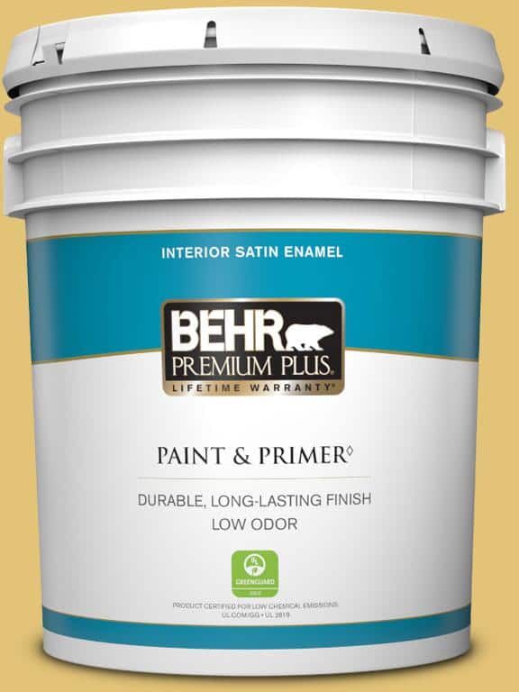 BEHR PREMIUM PLUS 5 gal. #370D-5 Summer Field Satin Enamel Low Odor Interior Paint & Primer