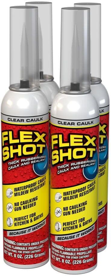 FLEX SEAL FAMILY OF PRODUCTS Flex Shot 8 fl. oz. Clear Thick Rubber Mildew Resistant Waterproof Sealant (4-Pack)