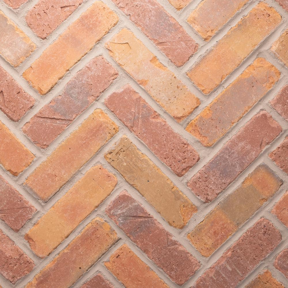 Old Mill Brick 28 in. x 12.5 in. x 0.5 in. Brickwebb Herringbone Durango Thin Brick Sheets (Box of 5-Sheets)