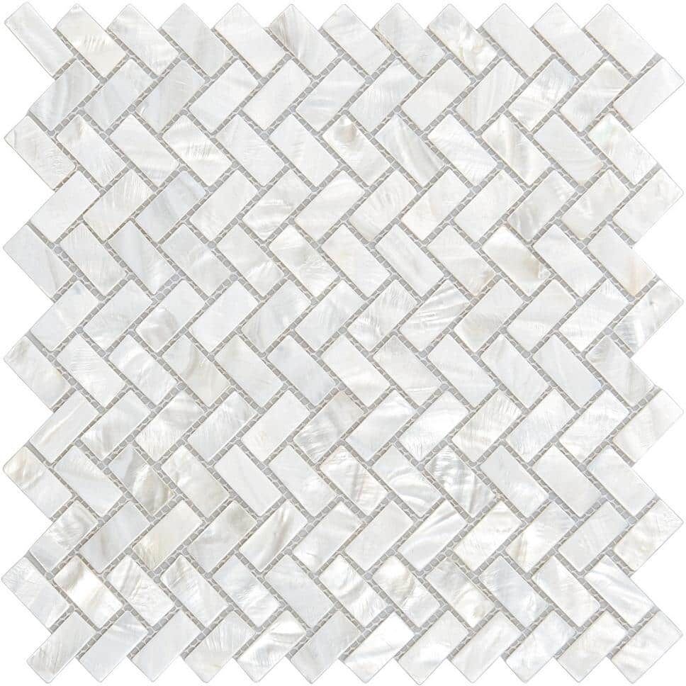 Art3d Herringbone Subway White 11.6 in. x 12.1 in. Natural Sealshell Mosaic Tile Mother of Pearl (9.5 sq. ft./Case)