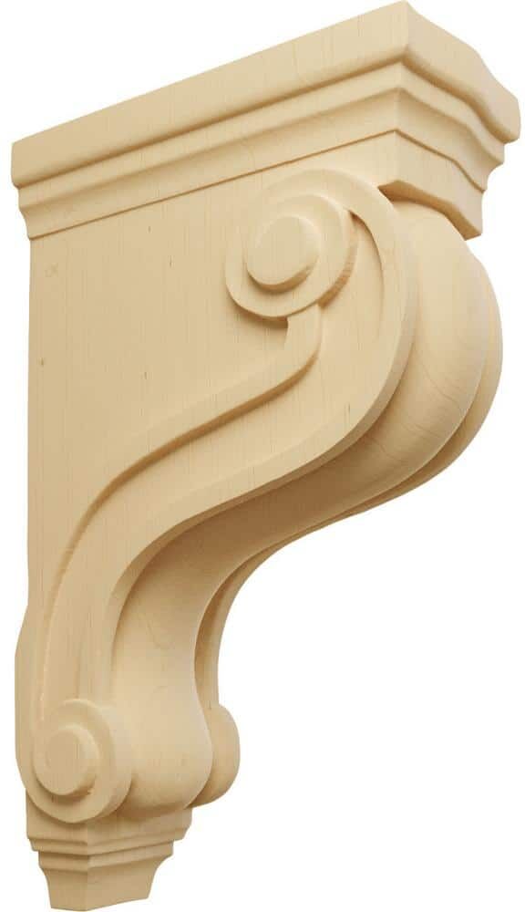 Ekena Millwork 3-7/8 in. x 8 in. x 13 in. Alder Boston Traditional Scroll Corbel