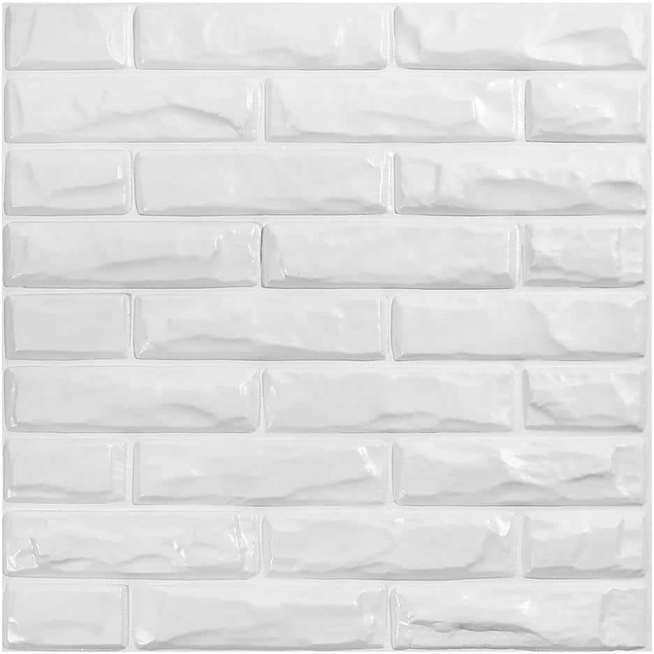 Yipscazo 1/16 in. x 19.7 in. x 19.7 in. Pure White Subway 3D Decorative PVC Wall Panels (12-Sheets/32 sq. ft.)