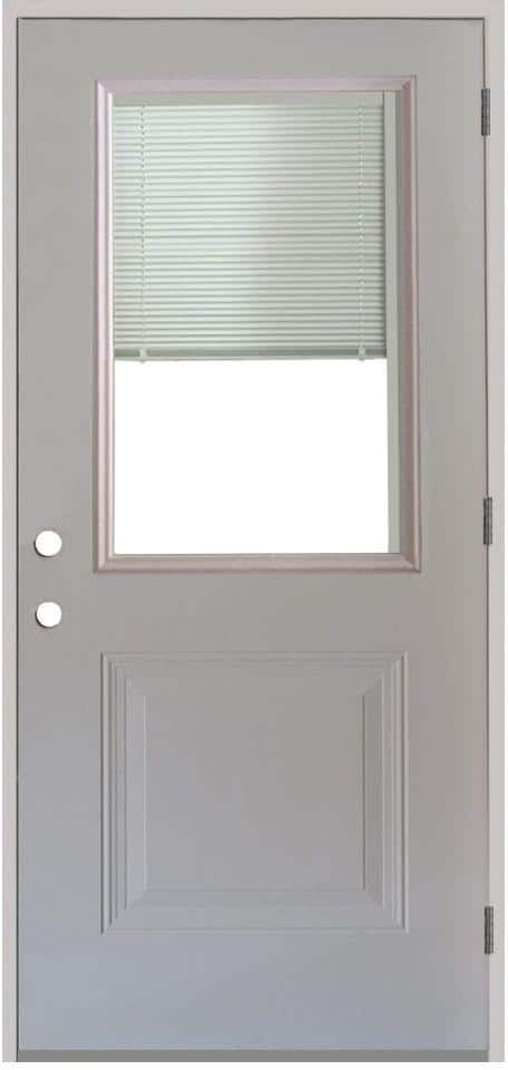 Steves & Sons 32 in. x 80 in. Element Series 1-Panel 1/2 Lite Mini-Blind White Primed Steel Prehung Front Door