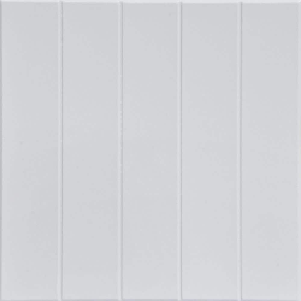 A La Maison Ceilings Bead Board Ultra-Pure White 1.6 ft. x 1.6 ft. Decorative Foam Glue Up Ceiling Tile (21.6 sq. ft./case)