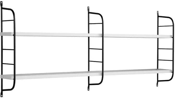 2-Tier Wall Mounted Shelf with Adjustable Shelves, Metal Bracket, Wall Decoration, White/Black