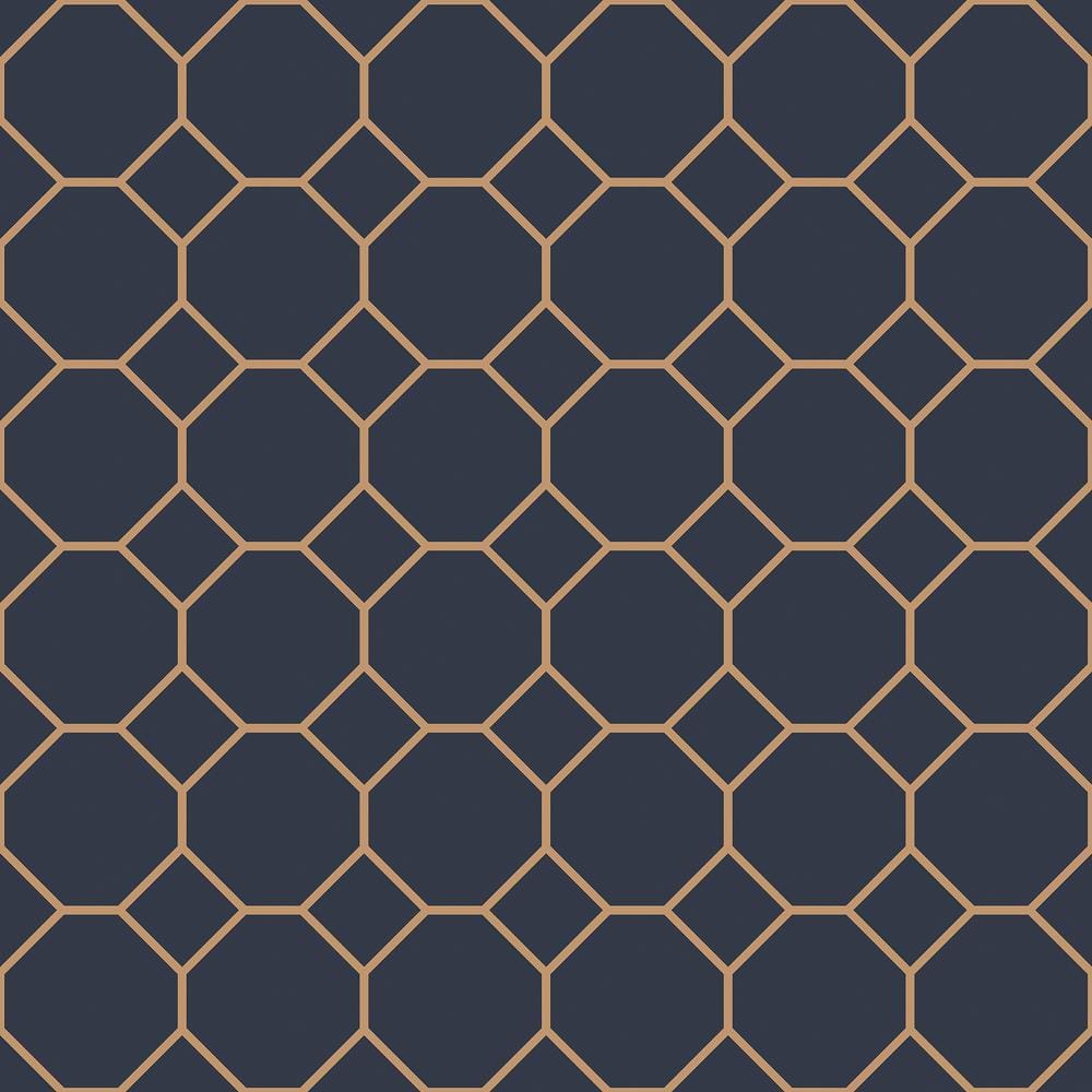 Bee Hive Design Navy/Gold Matte Finish Vinyl on Non-Woven Non-Pasted Wallpaper Roll