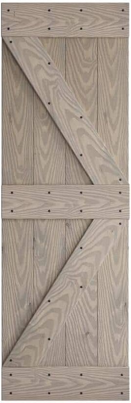 COAST SEQUOIA INC Coast Sequoia 48 in. x 84 in. Embossing Light Gray Knotty Wood Bi-Fold Barn Door with Sliding Hardware Kit