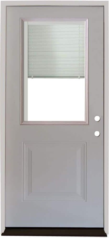 Steves & Sons 32 in. x 80 in. Element Series 1-Panel 1/2 Lite Mini-Blind White Primed Steel Prehung Front Door