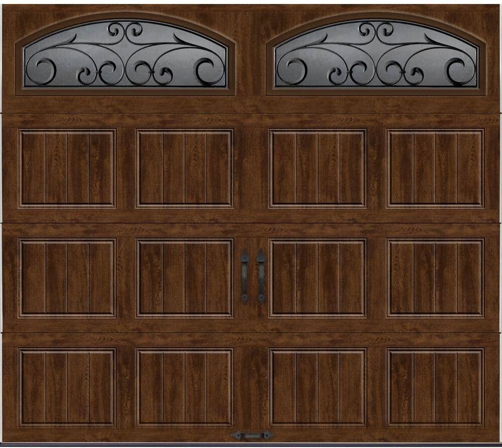 Clopay Gallery Collection 8 ft. x 7 ft. 6.5 R-Value Insulated Ultra-Grain Walnut Garage Door with Wrought Iron Window