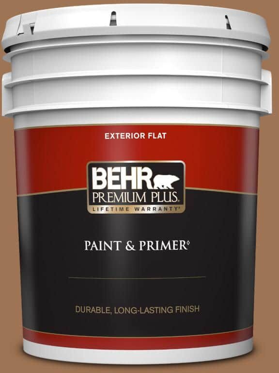 BEHR PREMIUM PLUS 5 gal. #S240-6 Ranch Brown Flat Exterior Paint & Primer